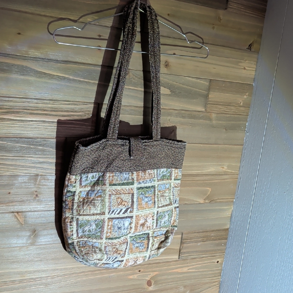 Source Unknown Quilted Patchwork Tote In Brown, T… - image 1